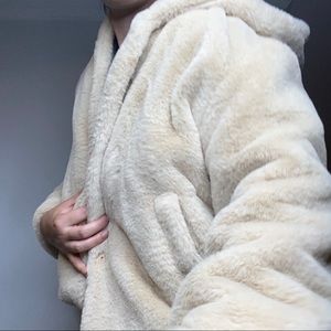 beige teddy CREAM faux fur jacket coat with hood
